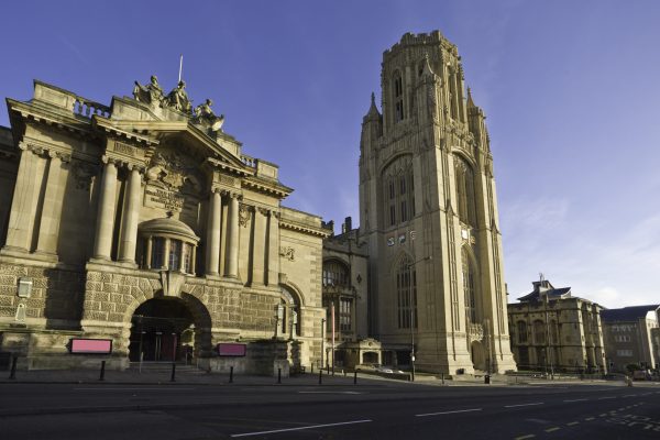 "Wills Memorial Tower & Bristol Museum on a quiet, sunny morning."